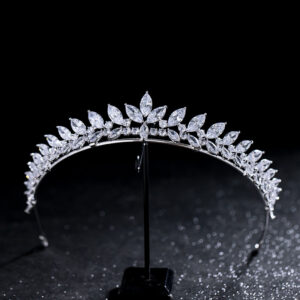 Korean Style Minimalist Gold Tone CZ Crown Bridal Wedding Tiara Princess Wedding Hair Accessories