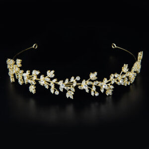 Elegant Maple Leaf Inlaid CZ Crown Headband Autumn Bridal Wedding Tiara Hairpiece