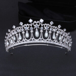 Princess Diana Style Wedding Tiara Pear Drop Pearl Crown Bridal Cubic Zirconia Royal Hair Accessories