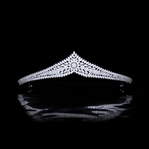 Trendy Minimalist Micro Pave Full CZ Crown Bridal Wedding Tiara Wedding Gown Accessories