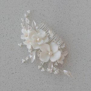 Exquisite White Hard Porcelain Flower Hair Comb Elegant Bridal Wedding Tiara Hairpiece